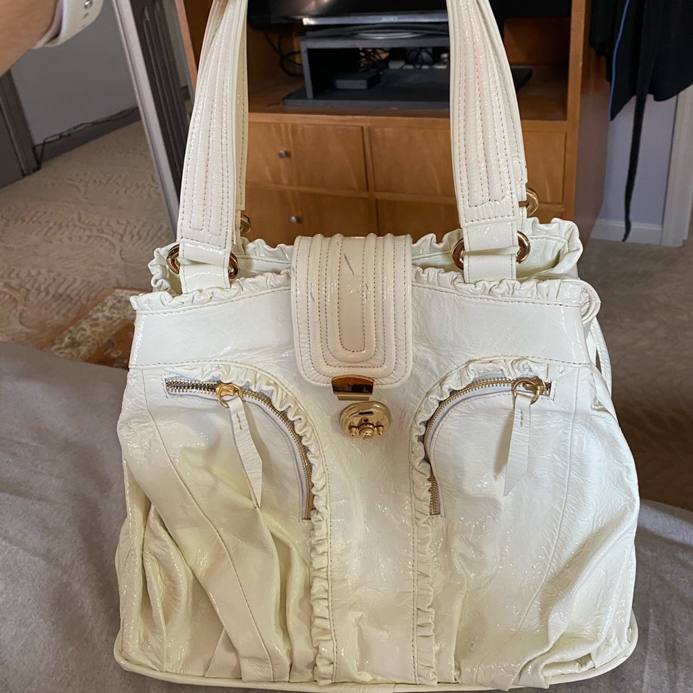 White patent leather handbag